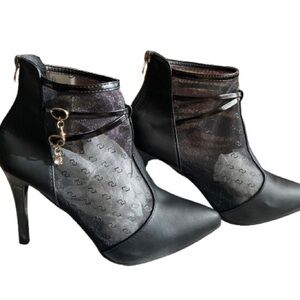 Faux Leather & Sheer Mesh Ankle Boots - Size 39